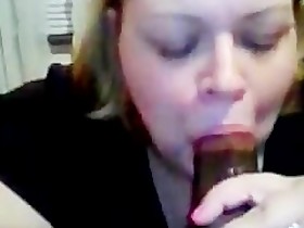 Chubby wife sucks a black cock and gets mouthful