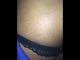 Cumshot on ebony wife ass