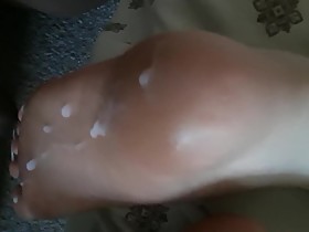 Cum on wife's soles while she's sleep